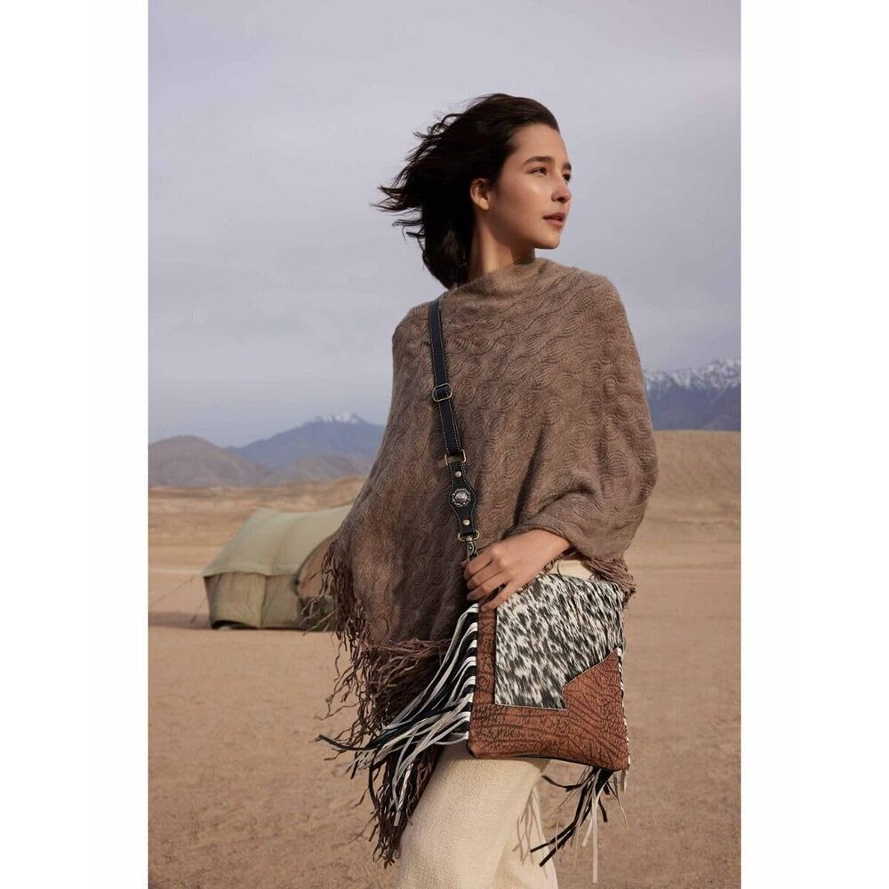 3513 Western Leather Crossbody Bag , Hairon Upcycled Flap Boho Bag - Picture 2 of 7